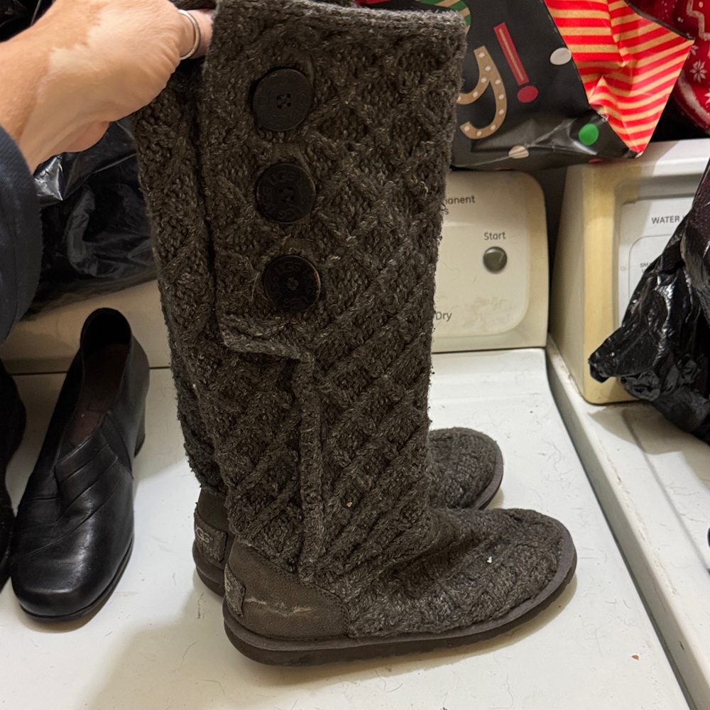 UGG Dark Brown Knit Button Boots